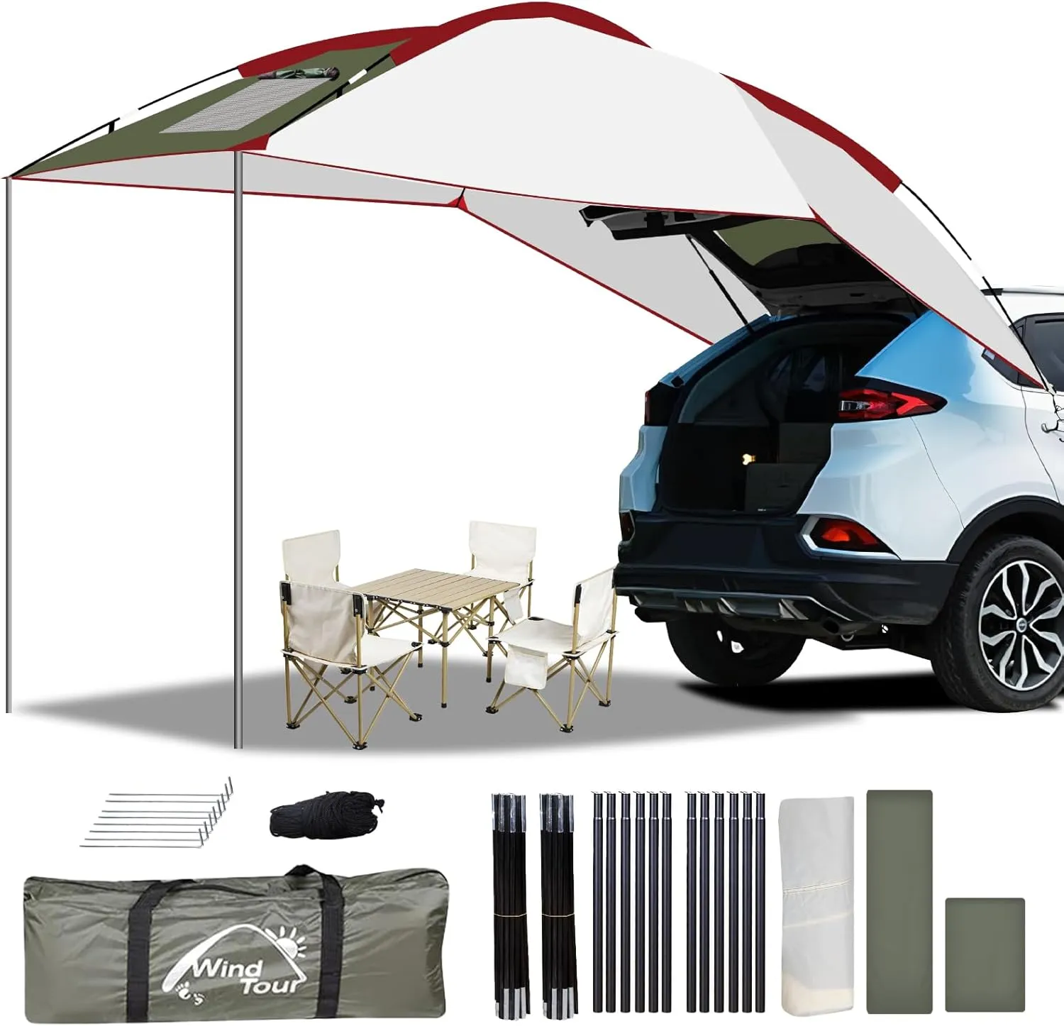 71JoKy1Ps2L._AC_SL1500_ Copertină extensibilă pentru hayon, montată pe SUV, oferind spațiu umbrit pentru camping sau picnic