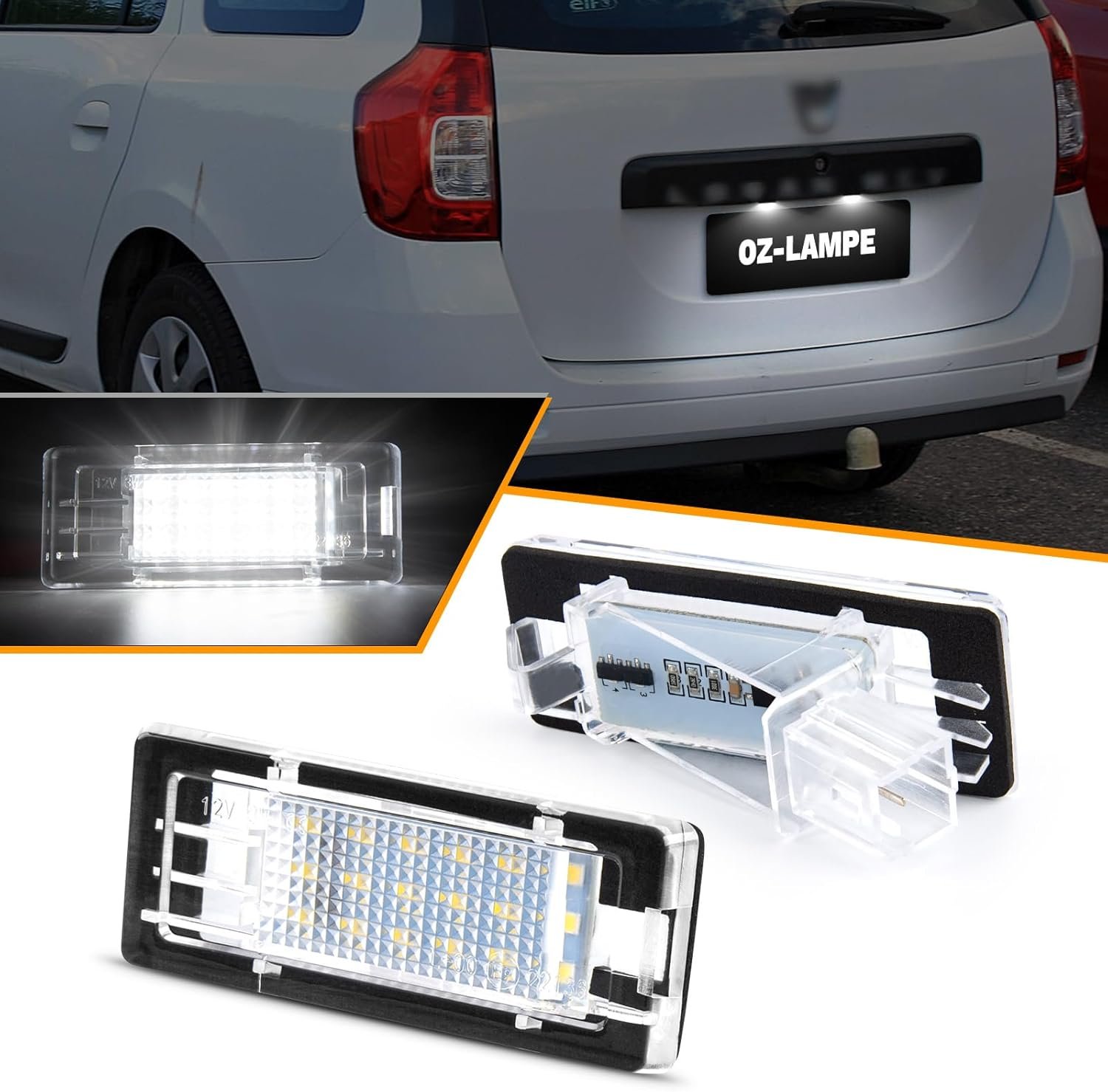 OZ-LAMPE 2 x Becuri LED pentru plăcuța de înmatriculare Dacia Duster Dacia Lodgy Dacia Logan II MCV, iluminare LED cu Canbus fără erori, 6000 K 2835 SMD