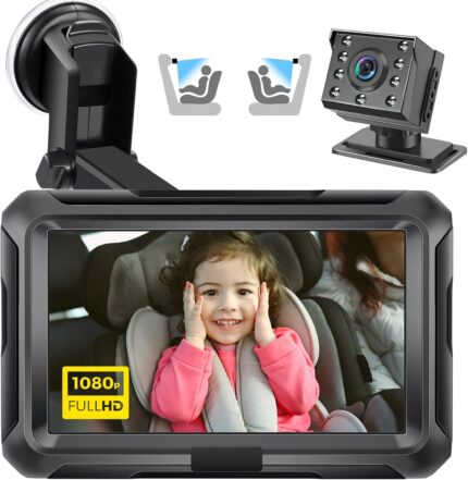 Oglindă pentru mașină Zacro HD 1080P cu cameră, oglindă pentru scaunul din spate, monitor pentru oglindă pentru copii, cu funcție de vedere pe timp de noapte, afișaj pentru monitor pentru scaunul din spate