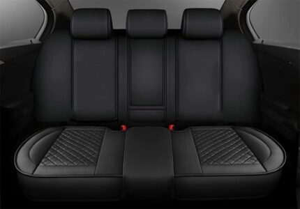 SanQing, huse de lux din piele PU pentru scaune spate auto, pernă protectoră pentru podelele scaunelor din spate auto, compatibile cu 90% din vehicule, 4 sezoane (spate negru)