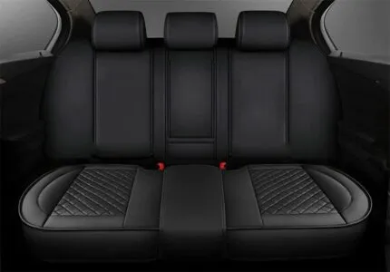 SanQing, huse de lux din piele PU pentru scaune spate auto, pernă protectoră pentru podelele scaunelor din spate auto, compatibile cu 90% din vehicule, 4 sezoane (spate negru)