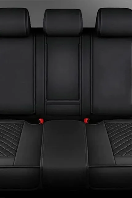 SanQing, huse de lux din piele PU pentru scaune spate auto, pernă protectoră pentru podelele scaunelor din spate auto, compatibile cu 90% din vehicule, 4 sezoane (spate negru)