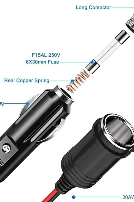 Cablu prelungitor Thlevel 12 V, priză brichetă, 2 metri, cablu 20AWG, adaptor încărcător auto, impermeabil, cu siguranță 15A, pentru dispozitive de alimentare 12V/24V, camion, autoutilitară, autorulotă