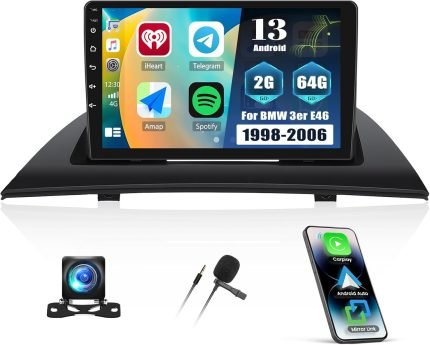 SIXWIN 2+64G Android 13 Carplay Radio Auto Android cu Sunet HiFi pentru BMW X3 E83 (2004-2012), Ecran Tactil HD 9 Inch cu GPS WiFi BT USB Radio FM RDS + Cameră AHD Marșarier + Microfon