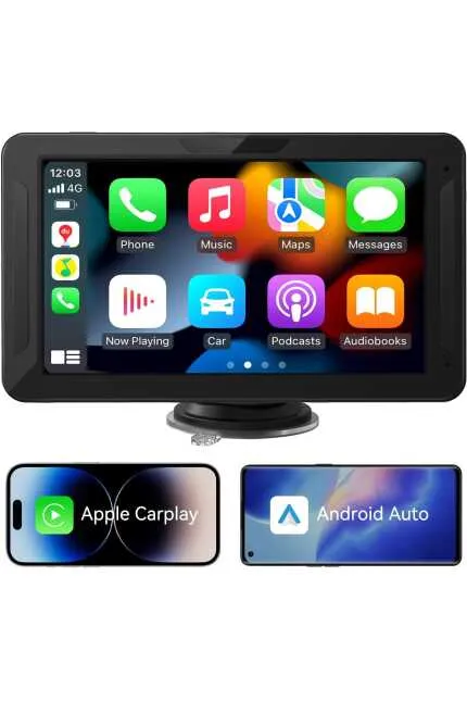 Ecran auto Android wireless de 7 inch cu ecran tactil, radio auto portabil Carplay cu ecran Android cu AUX/FM, navigație GPS, Siri, Mirror Link, Bluetooth pentru toate vehiculele