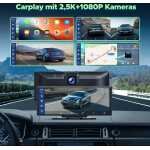 LAMTTO Wireless CarPlay Android Car, Radio auto portabil de 9,26 inci cu cameră frontală/spate 2.5K + 1080P, ecran Carplay pentru mașină cu 64G TF, Bluetooth, navigație, Mirror Link, Siri/G00gle, AUX/FM
