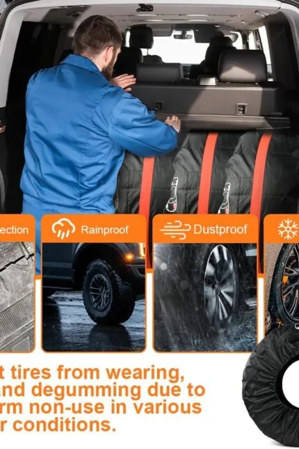 Set de 4 huse pentru anvelope Adiwo, huse de protecție pentru anvelope 13-18 inci, cu mâner de transport, anvelope de iarnă, anvelope de vară, husă de protecție, depozitare anvelope pentru transport și depozitare curate, negru, S (diametru 66 cm)