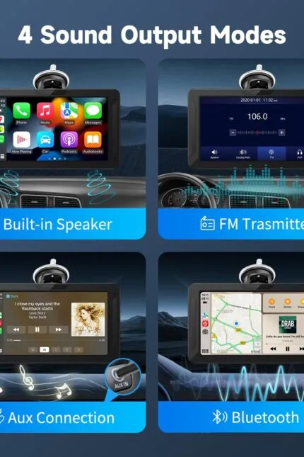 Alpinetech Afișaj auto Android și Carplay, Android de 7 inci cu cameră video spate, ecran tactil IPS, Bluetooth AUX FM, link oglindă, Siri, afișaj Buddy pentru toate vehiculele