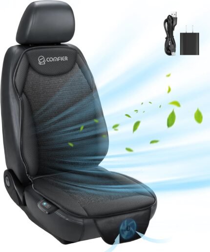 Husă auto răcoritoare COMFIER pentru scaunele față ale mașinii, neagră, husă pentru scaun răcoritoare de 12 V, huse pentru scaune față pentru mașini, camioane, SUV-uri, universală