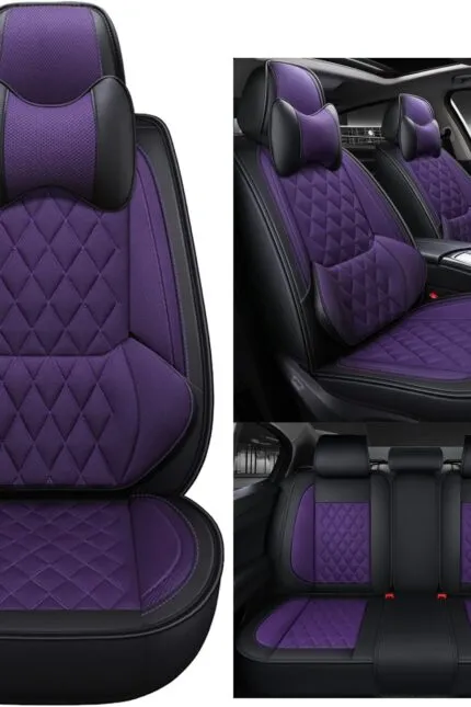 Huse auto Karstry, set complet universal, design elegant, huse de protecție pentru scaunele din față și din spate, huse pentru scaune auto compatibile cu airbag-urile, husă premium impermeabilă, violet