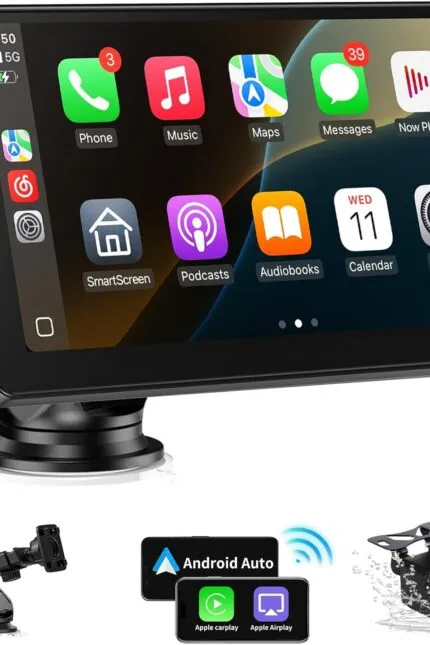 Ecran auto Android Carplay de 9 inch cu ecran tactil, ecran Carplay wireless, ecran auto Android cu AUX/FM, navigație GPS, Siri, Mirror Link, Bluetooth pentru toate vehiculele