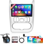 Radio Auto Android 13 2 DIN cu 2G + 64G, CarPlay Wireless pentru Renault Logan 1 Sandero 2009-2015 Dacia Duster 2010-2017, Radio Auto 9 Inch cu Navigație Android, GPS, WiFi, Bluetooth, FM/RDS/EQ/SWC, Cameră Spate