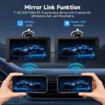 Alpinetech Afișaj auto Android și Carplay, Android de 7 inci cu cameră video spate, ecran tactil IPS, Bluetooth AUX FM, link oglindă, Siri, afișaj Buddy pentru toate vehiculele