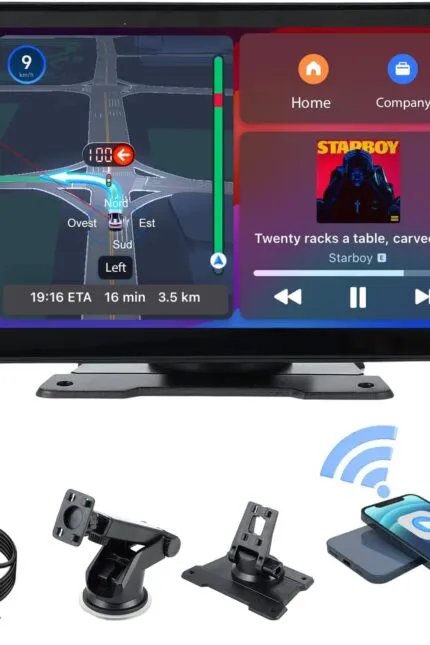 Plimpton Ecran auto de 9 inch cu Carplay wireless și Android Car, ecran tactil IPS inteligent, receptor media digital cu Mirror Link, navigație live, BT, AUX, L2