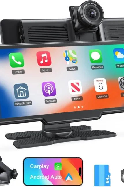 Avylet Ecran Wireless CarPlay de 9,26 inci pentru Apple CarPlay și Android Car, Cameră auto 4K cu cameră video spate 1080P IP67 CarPlay, Hartă 64GB, Actualizări OTA, Navigație GPS, Bluetooth 5.0, Mirror Link, FM