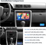 [2+64GB] Radio Auto Android 13 cu Navigație GPS pentru Audi A4 2002–2008, Ecran Tactil de 9 Inch cu CarPlay Wireless, Android Auto, GPS, WiFi, Hi-Fi, Bluetooth, FM/RDS + Cameră de Marșarier