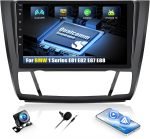 CAMECHO Radio Auto Android 15 Qualcomm Octa Core 3G + 32G pentru BMW Seria 1 E81 E82 E87 E88 cu CarPlay, Android Auto, Navigație, WiFi Dual, Ecran QLED 9 Inch, Bluetooth 5.1, FM/RDS + Cameră Marșarier