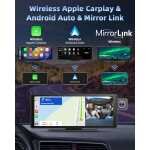 Ecran auto Android Apple Carplay de 10,26 inch cu cameră video reglabilă 2.5K, față/spate, Driveplay wireless cu cameră de mers înapoi, radio auto Carplay cu Bluetooth, link oglindă, 64G TF