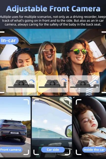 Ecran auto Android Apple Carplay de 10,26 inch cu cameră video reglabilă 2.5K, față/spate, Driveplay wireless cu cameră de mers înapoi, radio auto Carplay cu Bluetooth, link oglindă, 64G TF