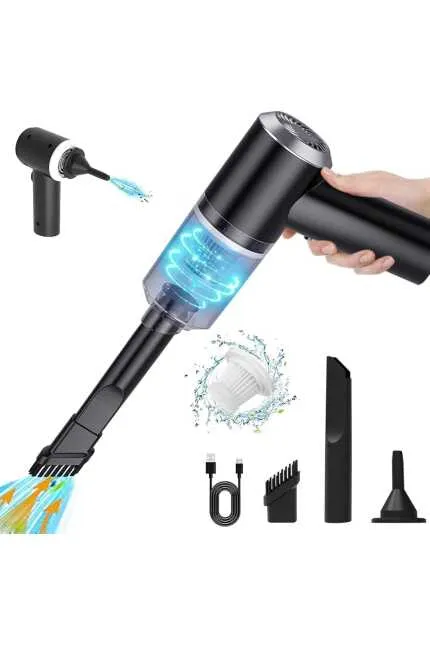 aspirator portabil wireless auto negru, compact, cu functie de suflare si filtru lavabil reutilizabil