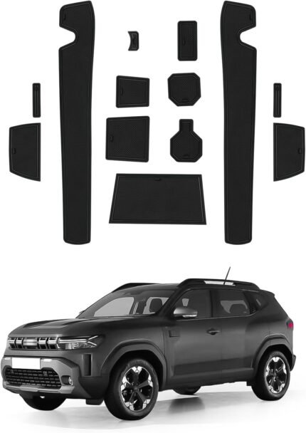 LFOTPP Compatibil cu Dacia Duster 3 III 2024 2025 Set Covorașe Antiderapante din Cauciuc, Suport pentru Băuturi Consolă Centrală, Covorașe Antipraf, Antiderapante, Accesorii Duster III P1310 (Negru)