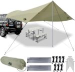 Copertină auto, copertină impermeabilă, cort de acoperiș pentru camping, portbagaj, acoperiș cu protecție solară cu protecție UV (UV80) și strat impermeabil pentru hayon pentru mașină, SUV, rulotă, mașină, dubă, exterior (485 x 427 cm)