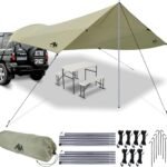 Acoperiș pentru camping auto, protecție solară legare hayon Copertină auto, copertină impermeabilă, cort de acoperiș pentru camping, portbagaj, acoperiș cu protecție solară cu protecție UV (UV80) și strat impermeabil pentru hayon pentru mașină, SUV, rulotă, mașină, dubă, exterior (485 x 427 cm)
