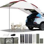 Copertină extensibilă pentru hayon, montată pe SUV, oferind spațiu umbrit pentru camping sau picnic