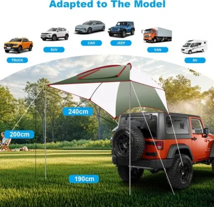 Copertină spate Inoamity pentru autovehicul 240 x 190 cm - Cort impermeabil pentru hayon SUV cu protecție UV, copertină ușoară pentru camping, rulote, picnic, plajă și activități în aer liber