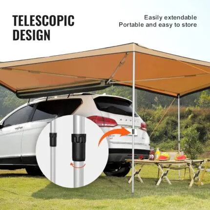 Copertină VEVOR pentru rulote, 270 x 2,5 m, cu protecție UV50+, din poliester 280 g, PU3000 mm, impermeabilă, include husă din PVC, ideală pentru camping, reuniuni de familie, excursii