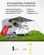 Copertină pentru rulotă Ezcasch 300 x 240 cm, set copertină pentru autorulote cu protecție solară și etanșare impermeabilă, inclusiv stâlpi x 3, țevi x 2 etc.