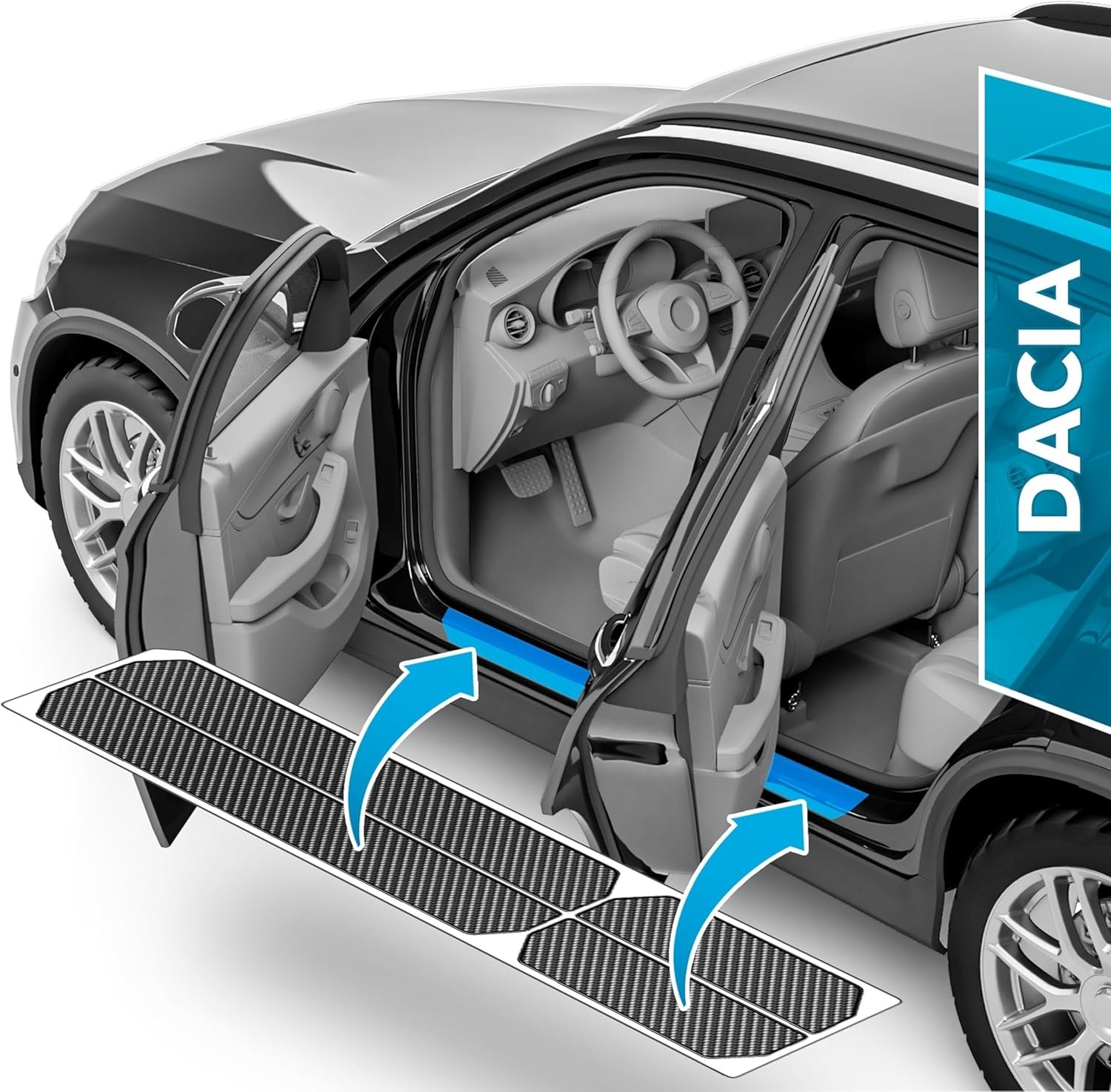 uProtect Protecție Prag Usă Auto pentru Dacia Jogger I 2022-2025 - Folie Protectoare Accesorii Usă Auto Ornamente Vopsea Folie Protectoare Negru Carbon