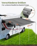 Copertină pentru rulotă retractabilă – protecție solară UV 50+, pliabilă, cu 3 dimensiuni disponibile