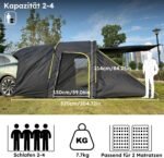 Cort auto spate pentru 2-3 persoane, Cort auto cu hayon și copertină supradimensionată, Cort auto 300 x 150 x 210 cm cu verandă extensibilă, Cort spate SUV - Asamblare rapidă, Coloană de apă pentru cort auto de 4000 mm