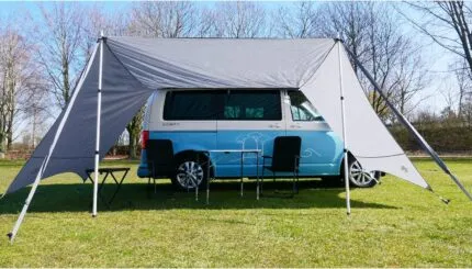 Prelată pentru autorulotă yourGEAR Tropea cu pereți laterali, copertină impermeabilă Bulli cu protecție UV 50+ și coloană hidrostatică de 5000 mm, copertină solară pentru rulote, autoutilitare și mașini, inclusiv stâlpi de susținere