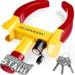 Clemă de parcare HELDENWERK cu gheară de siguranță ridicată și 3 chei - pentru remorcă, autorulotă, caravană, mașină - Gheară anvelopă auto, Gheară auto, Gheară roată pentru lățimea anvelopei de 18-30 cm (galben/roșu)