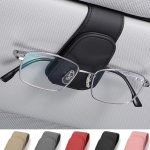 Suport ochelari pentru parasolar auto Suport ochelari JEJA pentru parasolar auto, suport ochelari de soare din piele pentru accesorii parasolar auto, clemă pentru card de bilet, negru