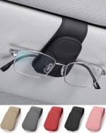 Suport ochelari JEJA pentru parasolar auto, suport ochelari de soare din piele pentru accesorii parasolar auto, clemă pentru card de bilet, negru