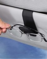 Suport ochelari JEJA pentru parasolar auto, suport ochelari de soare din piele pentru accesorii parasolar auto, clemă pentru card de bilet, negru