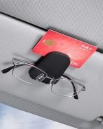 Suport ochelari JEJA pentru parasolar auto, suport ochelari de soare din piele pentru accesorii parasolar auto, clemă pentru card de bilet, negru